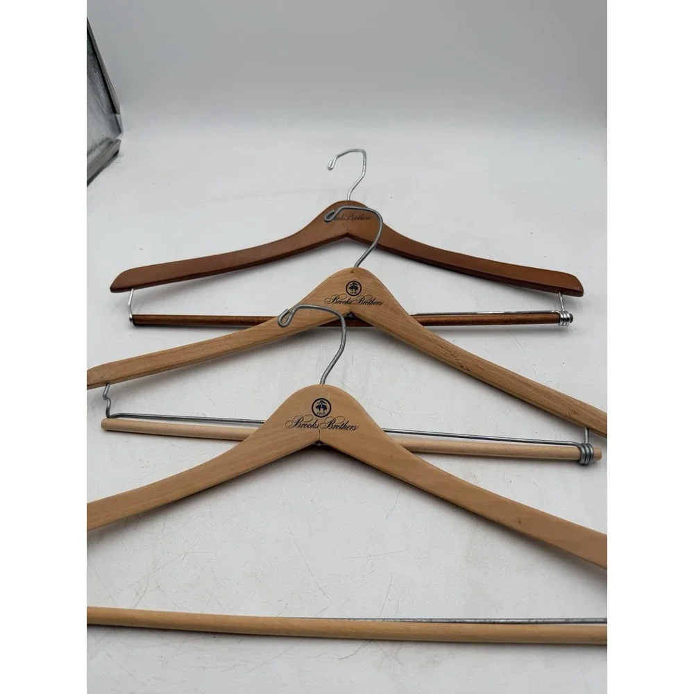 Lot Of 3 Wooden Suit Hangers & Pants Vintage Natural Wood Brooks Brothers